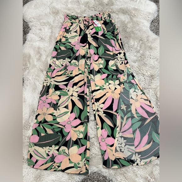 NWT Roxy Large Tropical Rhythm wide leg pants with high side slits - Picture 9 of 9